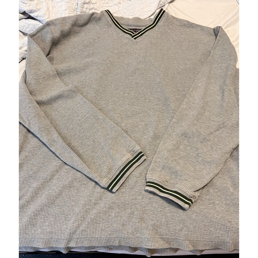 Vintage 90s Abercrombie Fitch Ribbed V Neck Shirt Grey Tipped Collar Mens L Prep
